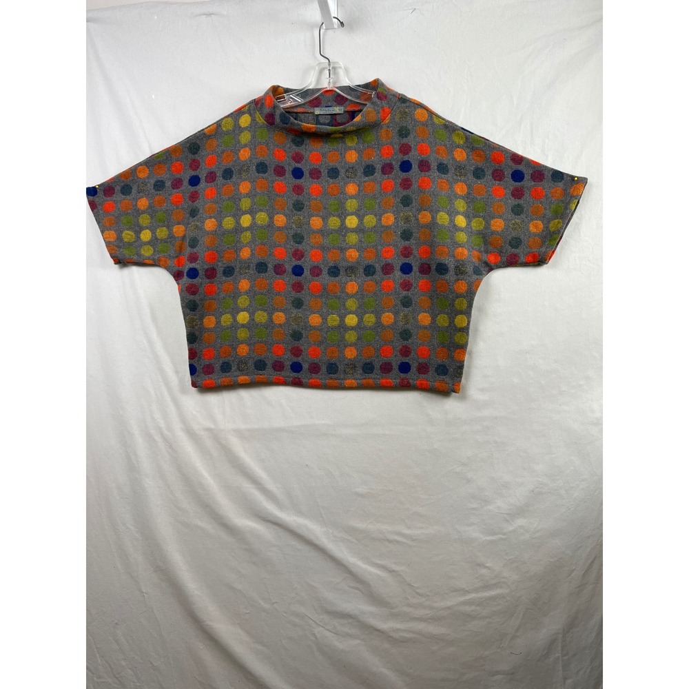 Chalet et ceci Polka Dot Sweater Womens XS Grey Multi Wool Blend Boxy Mock Neck